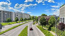 Sechs Gebäude, vier davon sind oder werden Hotels. Ganz links die Baustelle für das 300-Zimmer-Haus, das das größte Hotel der Stadt ...