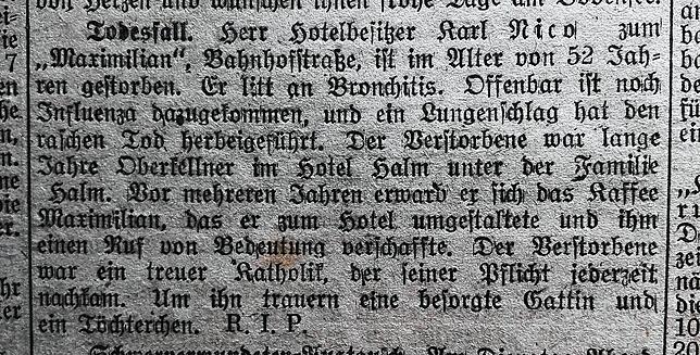 Der Bericht über den Tod von Carl Nico.