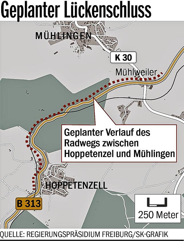 Geplanter Verlauf des Radwegs.