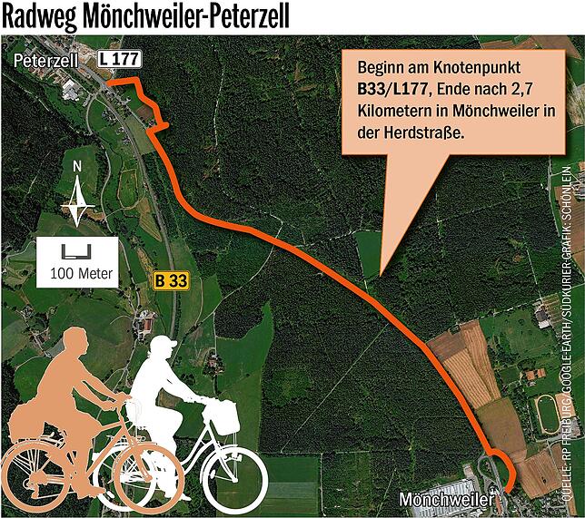 Bild 1: Der neue Radweg von Mönchweiler nach Peterzell kommt &ndash; doch die Streckenführung entlang der B&nbsp;33 gefällt nicht allen