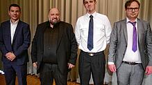 Sie wollen in Krauchenwies Bürgermeister werden: Die Kandidaten Manuel Kern (von links), Erwin Schwarz, Adrian Czalpinski und Andreas ...