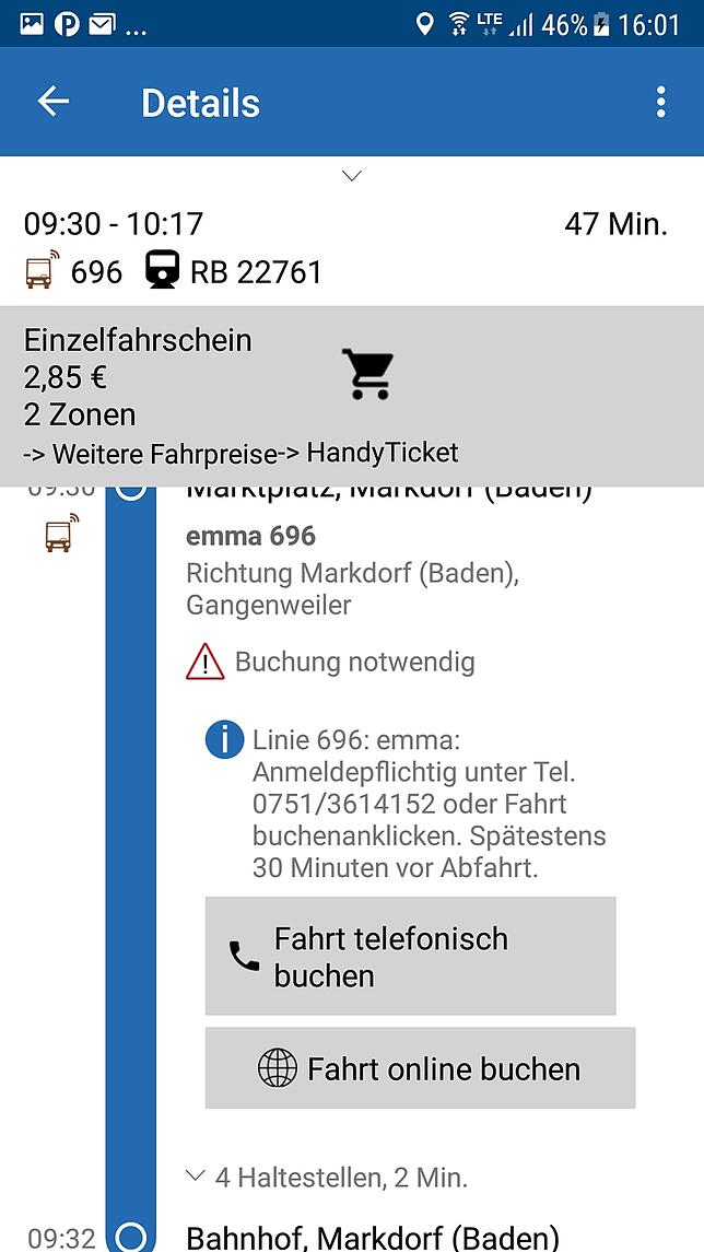 Ist die gewünschte Fahrt ausgewählt, kann telefonisch oder online gebucht werden.
