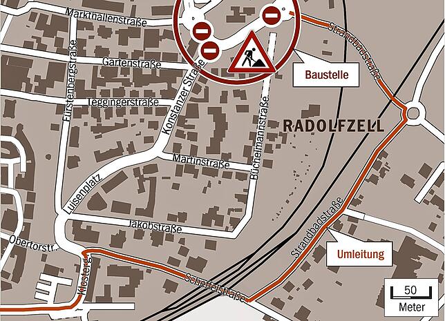 Bild 1: Achtung Autofahrer und Busfahrer: Elf Monate Umleitung wegen Sanierung der Konstanzer Straße