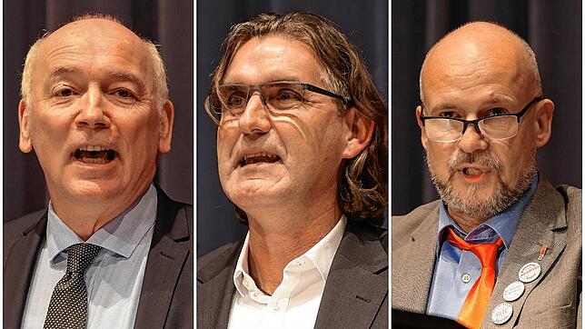 Jürgen Maas, Frank Schweitzer und Peter Schmenger (von links) während der zweiten Kandidatenvorstellung der Gemeinde.