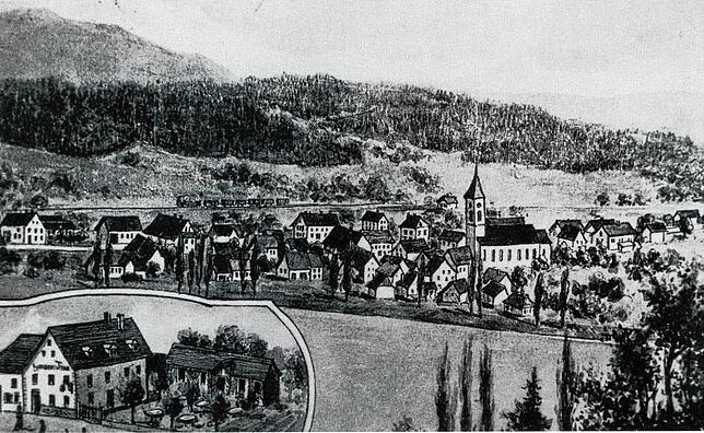 Gesamtansicht von Wallbach 1906. Unten links das ehemalige Gasthaus „Traube“. Infolge der Industrialisierung änderte sich das Gesicht ...