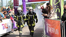 Beim Towerrun 2024 sind auch Feuerwehrleute am Start: Michael Arnegger und Robin Kirchmaier aus Grünkraut. Foto: Marcel