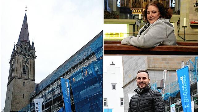 Ute Teige (rechts oben) und Jonas Teige (rechts unten) engagieren sich in Radolfzell in der Kirchengemeinde.