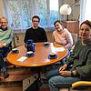 Dekan Wolfgang Rüter-Ebel (von links), Oleg Andrusyshyn, Svitlana Malona und Anastasiia Bilinska beim Gespräch über ukrainische ...