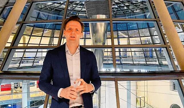 Der Bundestagsabgeordnete Marcel Klinge ist beim 2018 virtuellen politischen Aschermittwoch in Blumberg aus dem Berliner ...