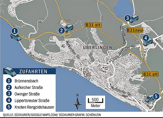 Diese Tangenten führen nach Überlingen.