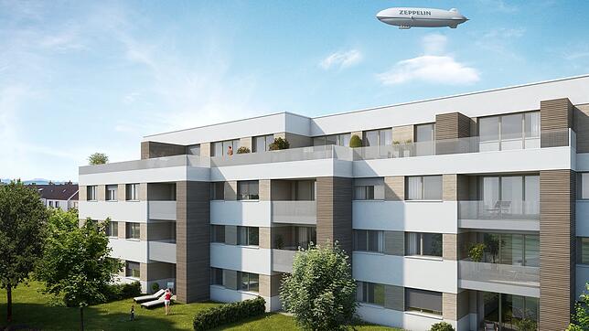 Entwurf eines der neuen Gebäude im Hägleweg in Jettenhausen. Insgesamt sollen hier 98 Wohnungen entstehen. Wie viele mietpreisgebunden ...