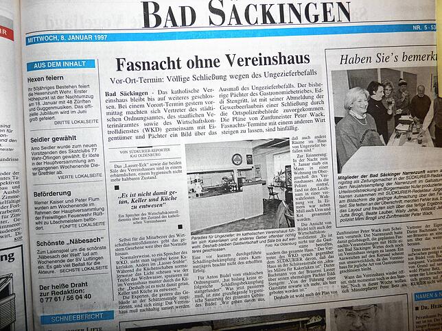8. Januar 1997: Der SÜDKURIER berichtete von der Entscheidung des Vortages zur völligen Schließung. Da war klar: Die Fasnacht und mit ...