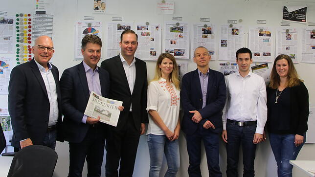 Europaabgeordneter Andreas Schwab (Zweiter von links) zu Besuch in der Redaktion von SÜDKURIER und Alb-Bote in Waldshut. Von links: ...