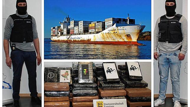 Ein Gutteil der Drogen unten im Bild kam versteckt auf dem Frachtschiff Safmarine Benguela am Hamburger Hafen an. Spezialkräfte der ...
