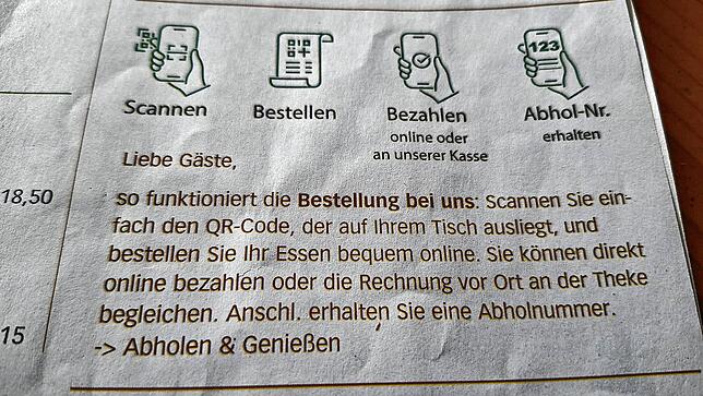 Das Bestellsystem über einen QR-Code ist in unserer Region bisher nicht weit verbreitet. Immerhin: Das kostenfreie WLAN im Biergarten ...