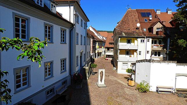 Das Bischofschloss, im Bild links das Hauptgebäude, ist das bauliche Wahrzeichen Markdorfs und zum größten Teil denkmalgeschützt. Nun ...