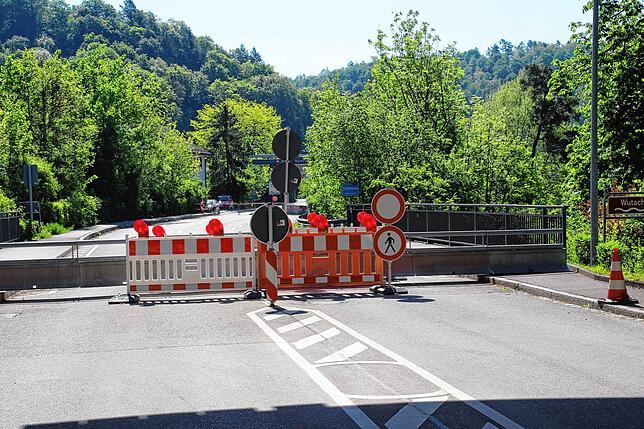 7. Mai: Die geschlossene Grenze in Stühlingen in Richtung Schleitheim.