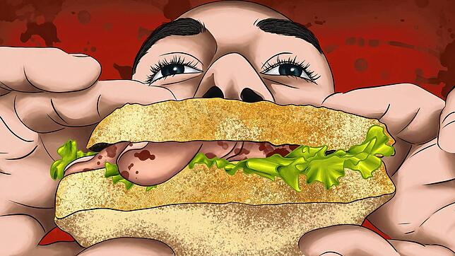 Menschenfleisch auf dem Butterbrot? So sieht unsere Illustratorin das Szenario, vor dem sich die Menschen in Ingolstadt fürchteten.