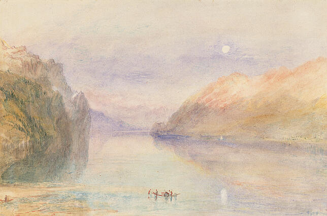 Es geht auch idyllisch „Ein Schweizer See“ von William Turner (ca. 1841, Aquarell und Bleistift auf Papier, 25,1 mal 36,7 ...
