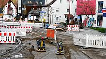 Die B34-Baustelle in Ludwigshafen auf Höhe der Einmündung in die Sernatingenstraße.