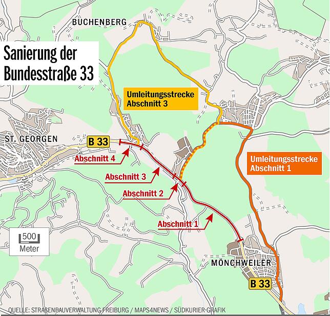 Bild 1: B33-Umleitung greift erst ab kommenden Montag &ndash; bis dahin regeln Ampeln den Verkehr
