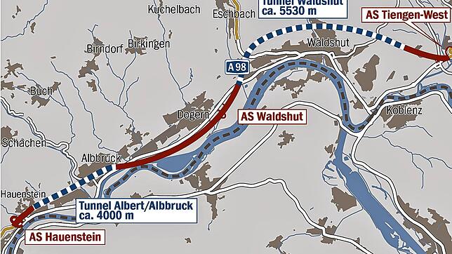So soll die Trasse des Autobahnteilstücks zwischen Hauenstein und Tiengen verlaufen.