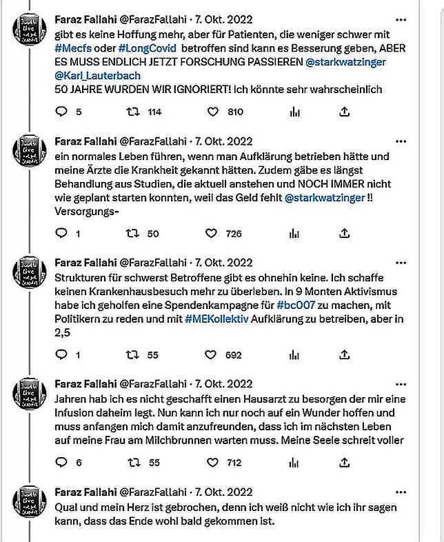 Diesen Hilferuf setzte Faraz Fallahi im Oktober 2022 auf Twitter ab.