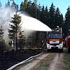 Die Feuerwehr beim Löschangriff im Wald bei Hubertshofen.