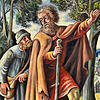 Der Meßkircher Maler Lothar Rohrer (1905-1985) greift in seinem Porträt die Pilgerschaft des heiligen Heimerad auf. Im Hintergrund die ...