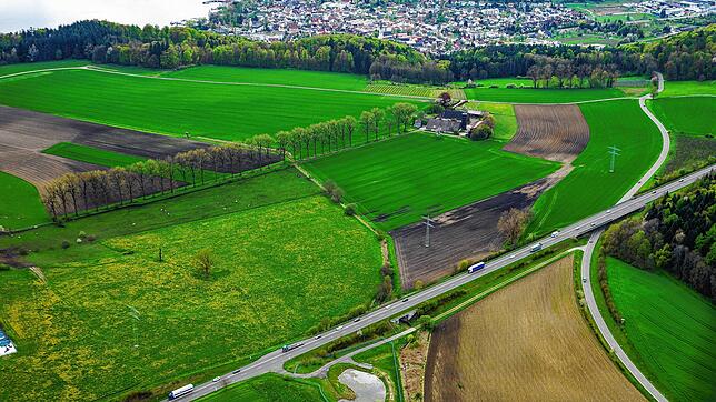 Aus dieser Perspektive sind Teile der dunkelgrünen Flächen rechts über der B31-neu sowie der dunkelbraune Teil für den geplanten ...
