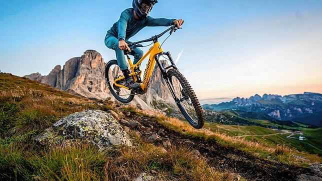 Ein Mountainbiker bei einer Abfahrt im Gebirge. Propain aus Vogt im Hinterland des Bodensees stellt hochwertige Mountainbikes her – mit ...