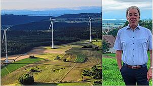 Drei Windräder bei Hilpensberg, einem Weiler von Denkingen bei Pfullendorf. Am Gehrenberg könnten Windräder der neuesten Generation ...