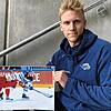 Das größte Spiel in seinen Händen: Emil Kristensen mit einem Foto, das ihn (links) im Trikot der dänischen Nationalmannschaft im ...