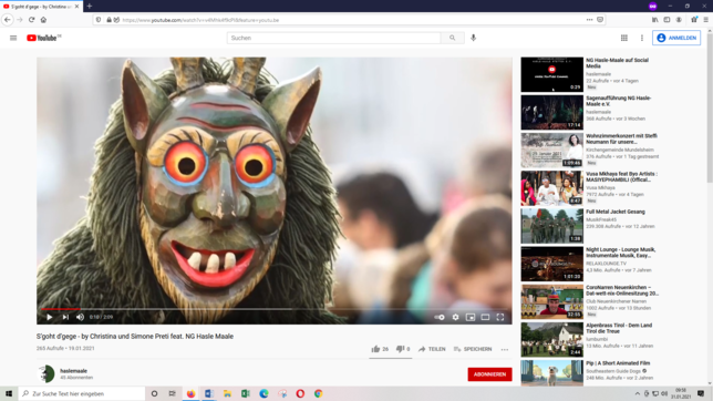 In dem Youtube-Video der Hasle-Maale sind die einzelnen Fastnachtsfiguren wie hier ein Waldgeist zu sehen, untermalt durch den von ...