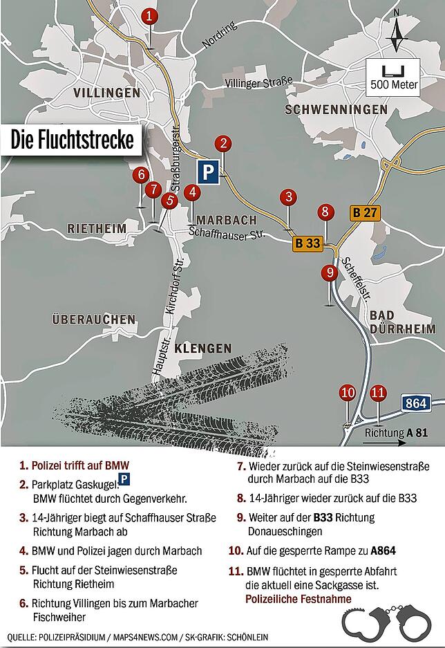 So rekonstruiert die Redaktion die Verfolgungsfahrt im Sommer 2022. Es der zweite von bislang vier Fällen, in denen der St. Georgener ...