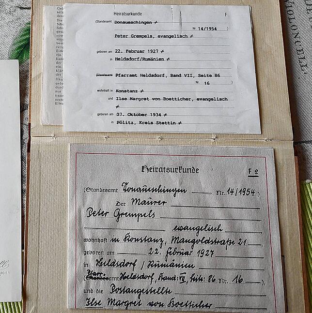 Die Hochzeit vor 70 Jahren wurde gleich zweimal beurkundet: Einmal handschriftlich im Jahr 1954 und dann erneut mit einer ...