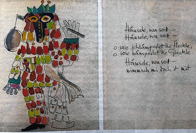 Die Saublotere auf der Schulter: Das Radolfzeller Hänsele.