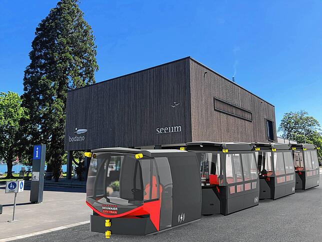 Diese Visualisierung zeigt, wie es ab dem Frühling 2023 aussehen könnte, wenn der Bus Bolu-Train vor dem Seeum in Bodman steht.