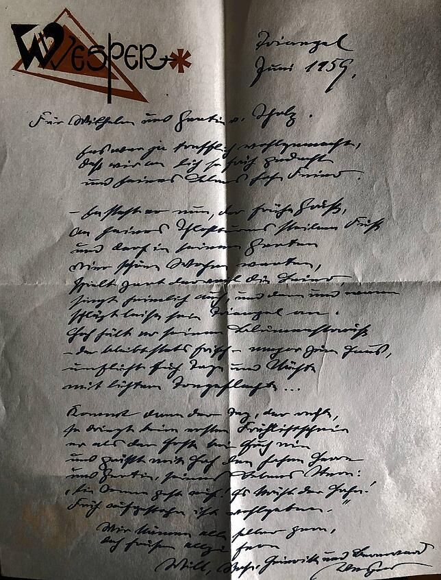 Das Schreiben von Will Vesper an Wilhelm von Scholz.