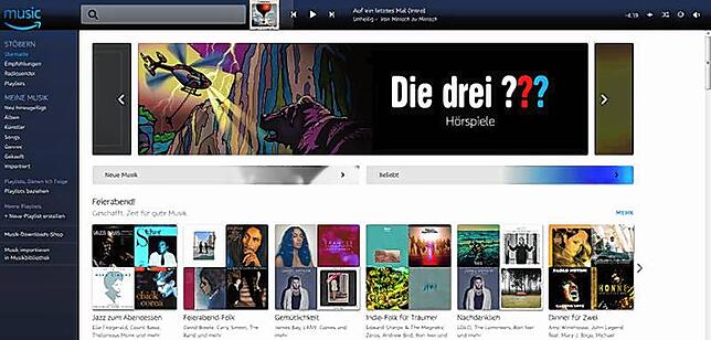 Auch Amazon bietet mit Amazon Music Unlimited Musik, Hörbücher und Hörspiele.