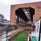 Blick auf die Werftanlage in Friedrichshafen. Hier war auch das neue Elektroschiff endmontiert worden.