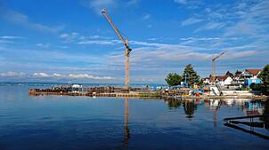 Der Westhafen in Hagnau ist eine Baustelle. Boote konnten hier 2024 nicht stehen. Im April 2025 sollen sie zurückkehren können. Dann ...