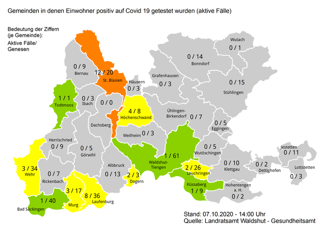 Stand Mittwoch, 7. Oktober, gibt es im Landkreis Waldshut 38 aktive Corona-Infektionen.