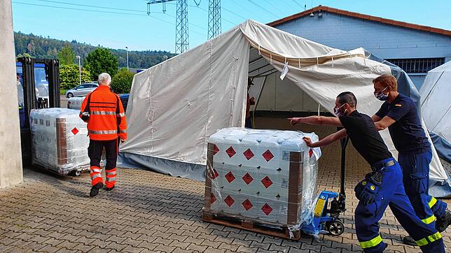 Das Lager wird nach dem Corona-Einsatz vom THW-Gelände in eine externe Halle verlegt.