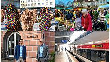 Vier von 21 Themen, um die es im Jahresrückblicksrätsel für 2022 des SÜDKURIER Singen ging (von oben links im Uhrzeigersinn): Fasnacht, ...