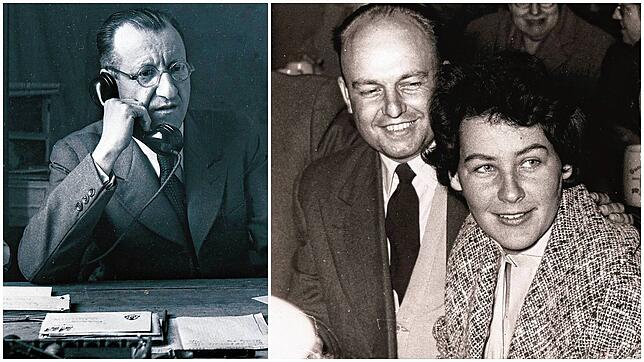Fritz Glunk (links) und Kurt Langer – neben ihm seine Frau Anne-Dore – organisierten die zweite Südwestmesse im Jahr 1953.