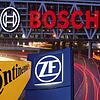 Die Logos von Bosch, ZF und Conti (im Uhrzeigersinn). Bilder: dpa / sk-Montage: kerstan