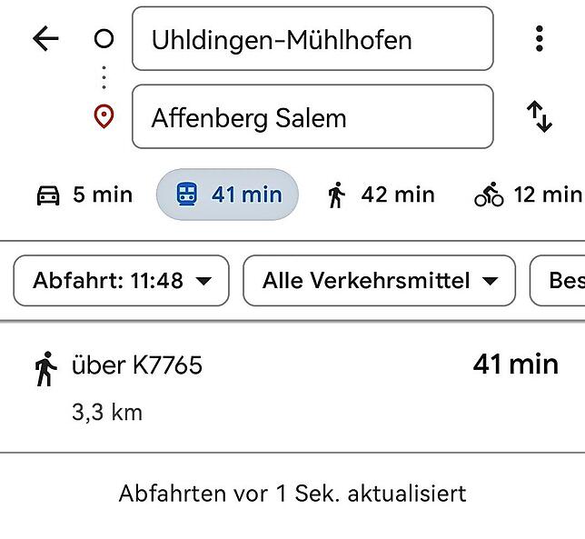 Wer von Uhldingen-Mühlhofen zum Affenberg möchte, kommt mit dem ÖPNV nicht weit. Laut Google Maps gibt es keine Verbindung, stattdessen ...