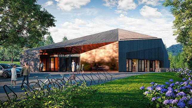 Die neue Gemeindehalle Geißlingen besticht durch moderne Architektur in Holzbauweise.