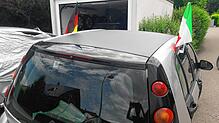 Nur eine Mannschaft kann die Fußball-EM gewinnen. Doch manche Fans, hier ein Auto in Tiengen, zeigen sich flexibel und halten sich zum ...